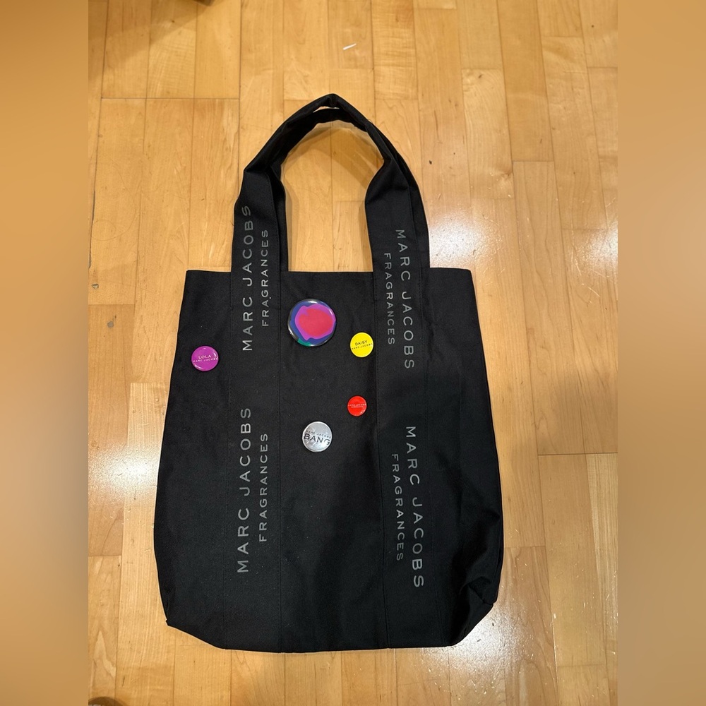 MARC JACOBS FRAGRANCE COTTON BLACK CANVASED BUTTON TOTE BAG